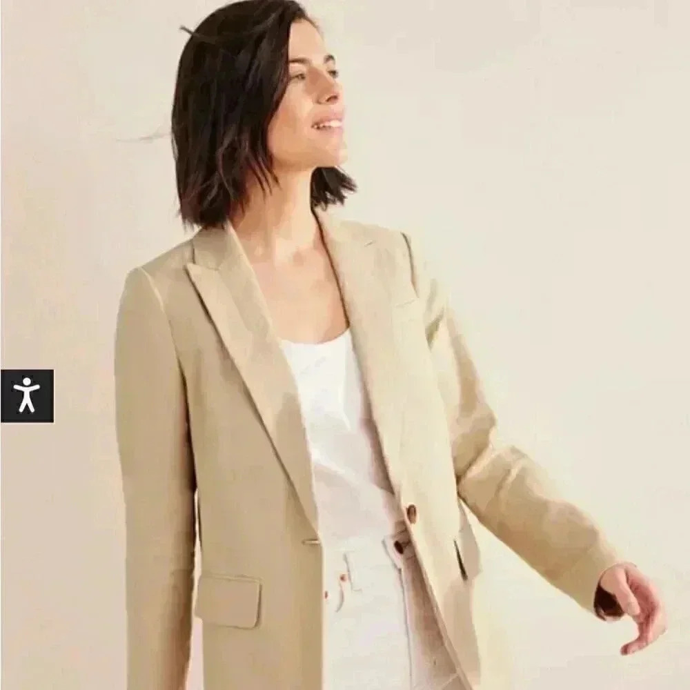 Boden Cambridge Cream Linen Blazer | Tailored Work Jacket, Size 8